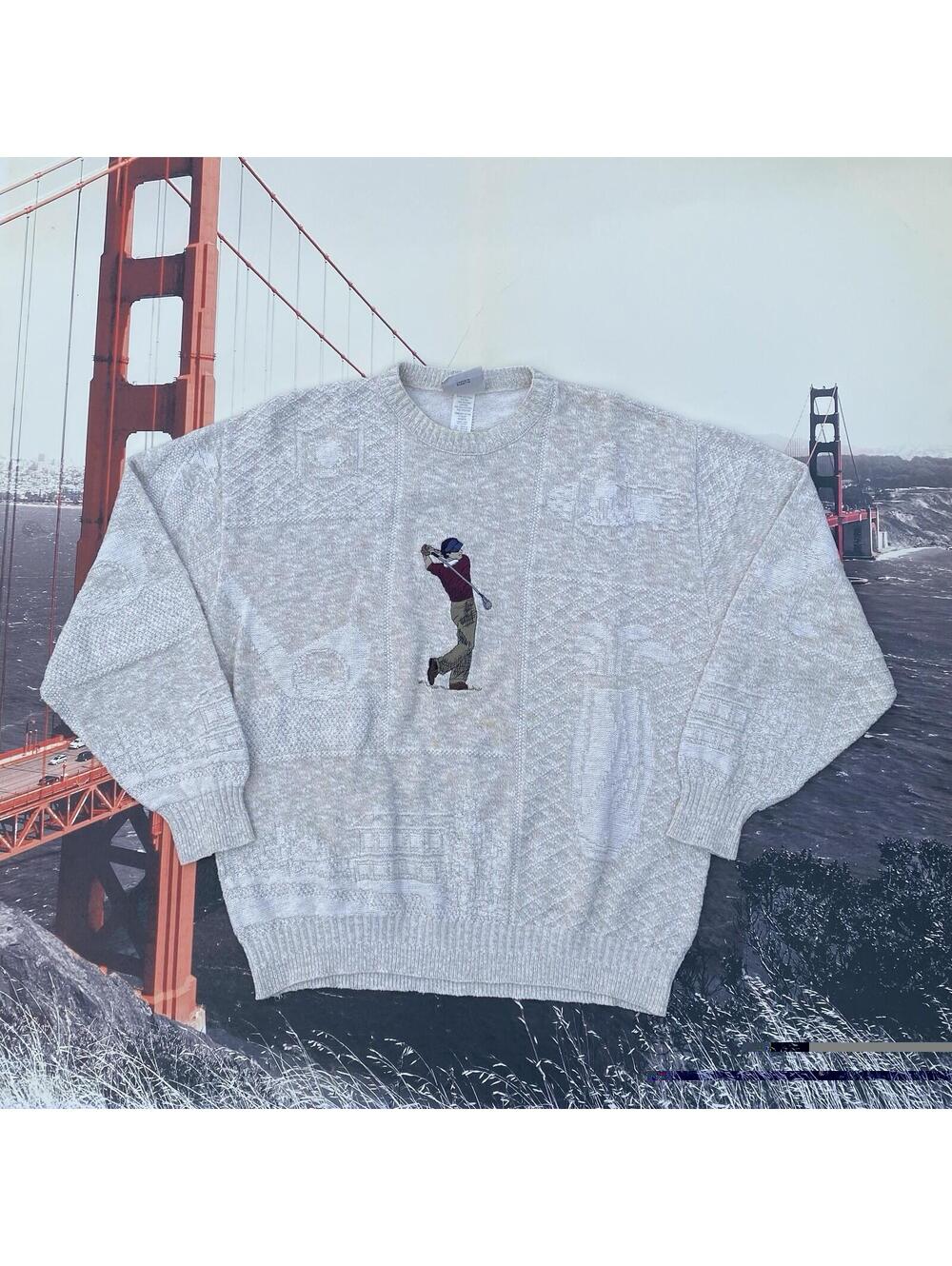 Vintage Northern Elements Golf Sweater Men’s L Golfing Graph Print Knit USA Made